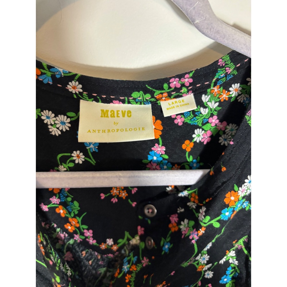 Maeve‎ by Anthropologie Avignon Black Floral Button Down Blouse Size Large - Picture 3 of 6